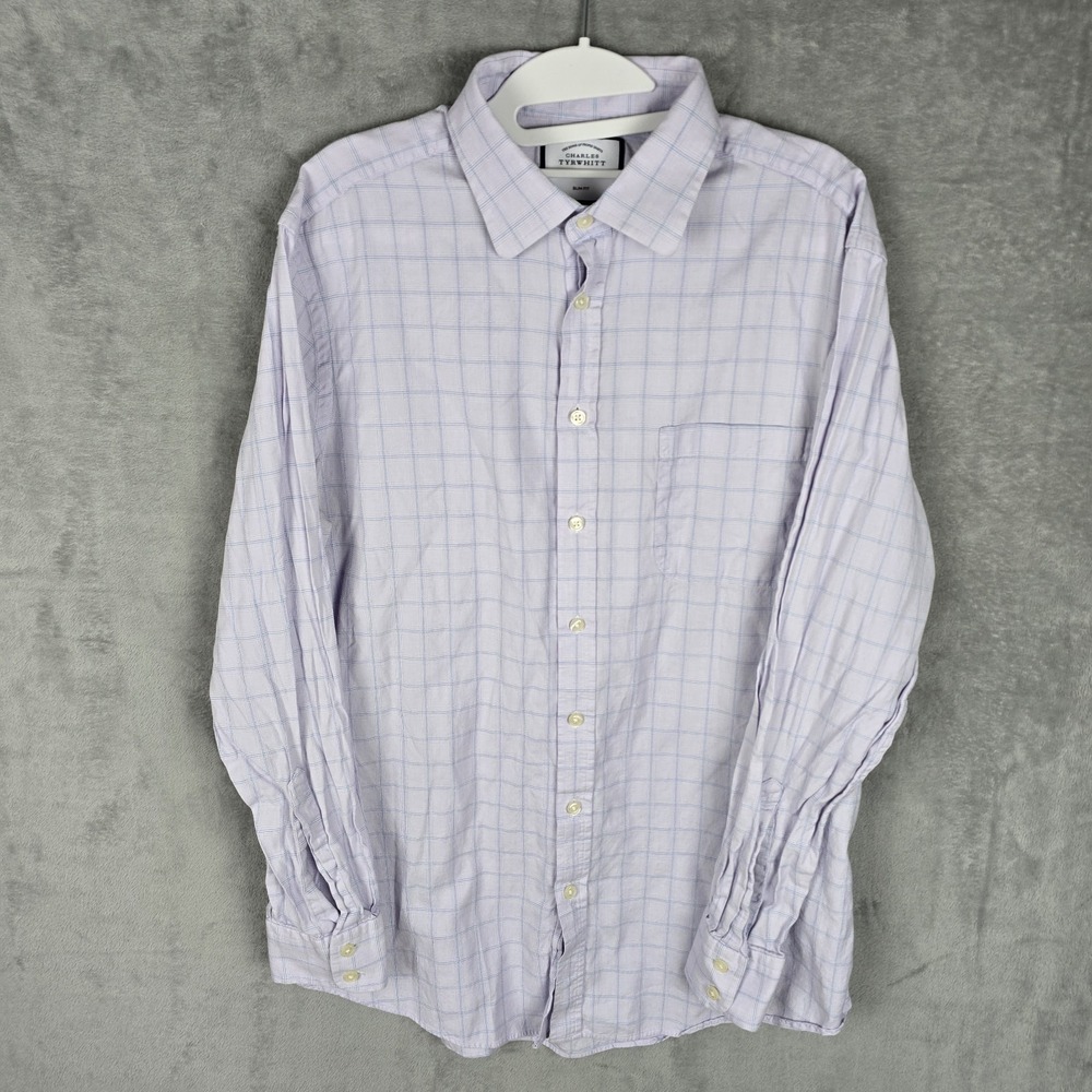 Charles Tyrwhitt Mens Slim Fit Check Button Down Shirt Purple Blue 17/36 43/91cm
